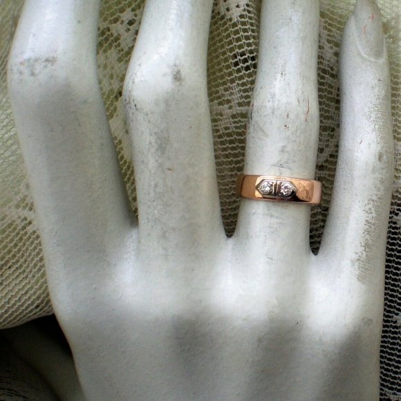 Vintage Russian USSR Solid 14K Rose Pink White Gold Diamond Wedding Band Ring - Picture 6 of 7